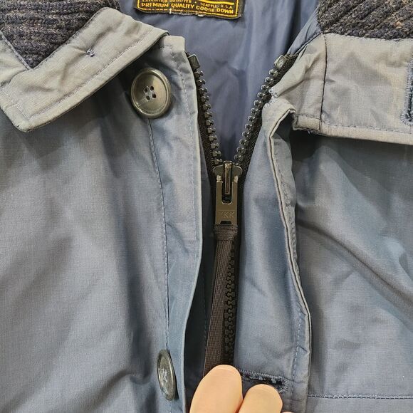 Vintage Eddie Bauer Mens Goose  Down Jacket Blue Barn Chore Coat Contrast Collar - Picture 7 of 14